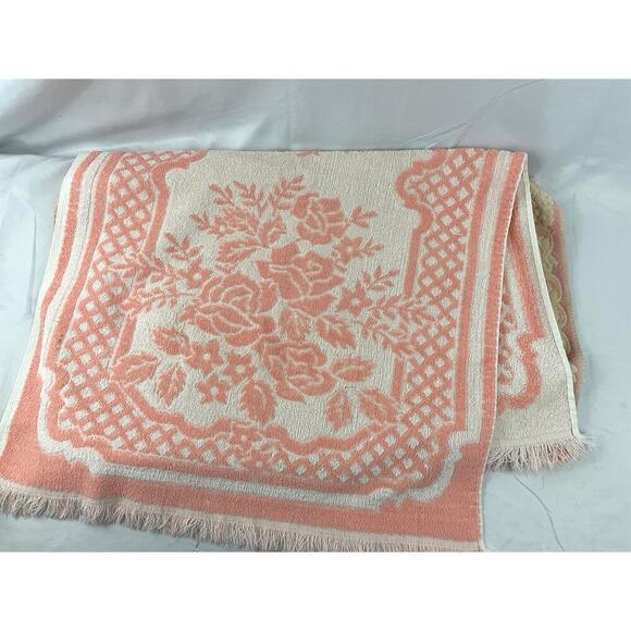 VTG Lot 4 Retro Floral Pink Hand Towels Canon 60s 70s Fringe Reversible - Picture 8 of 14